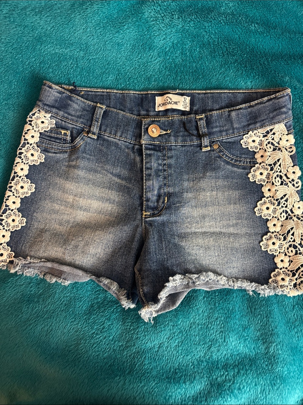 Jordache Denim Shorts with Cream Lace Trim